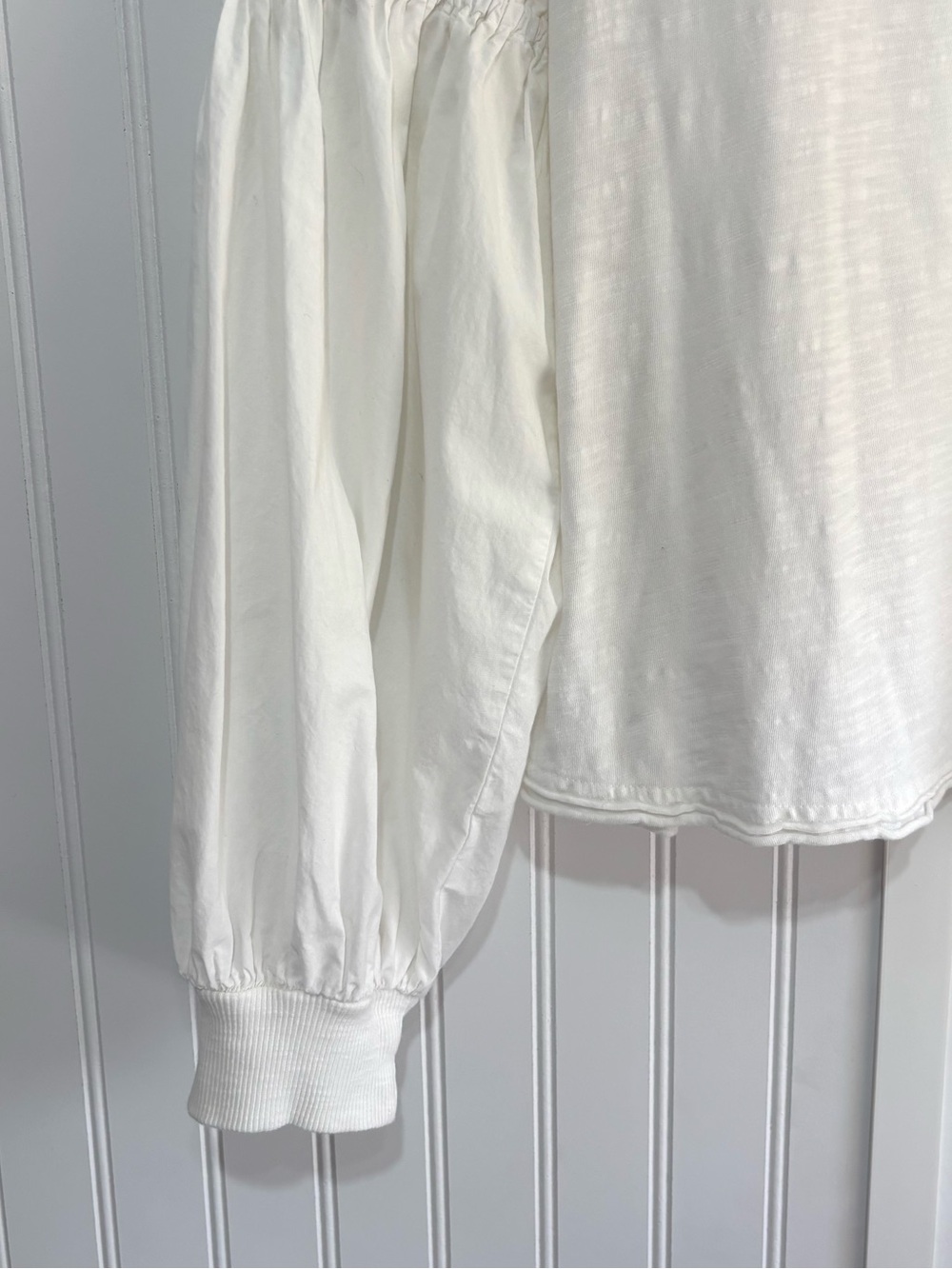 Pilcro Anthropologie Banded Puff Sleeve Cotton Top White Medium Boho cottagecore - Picture 7 of 13